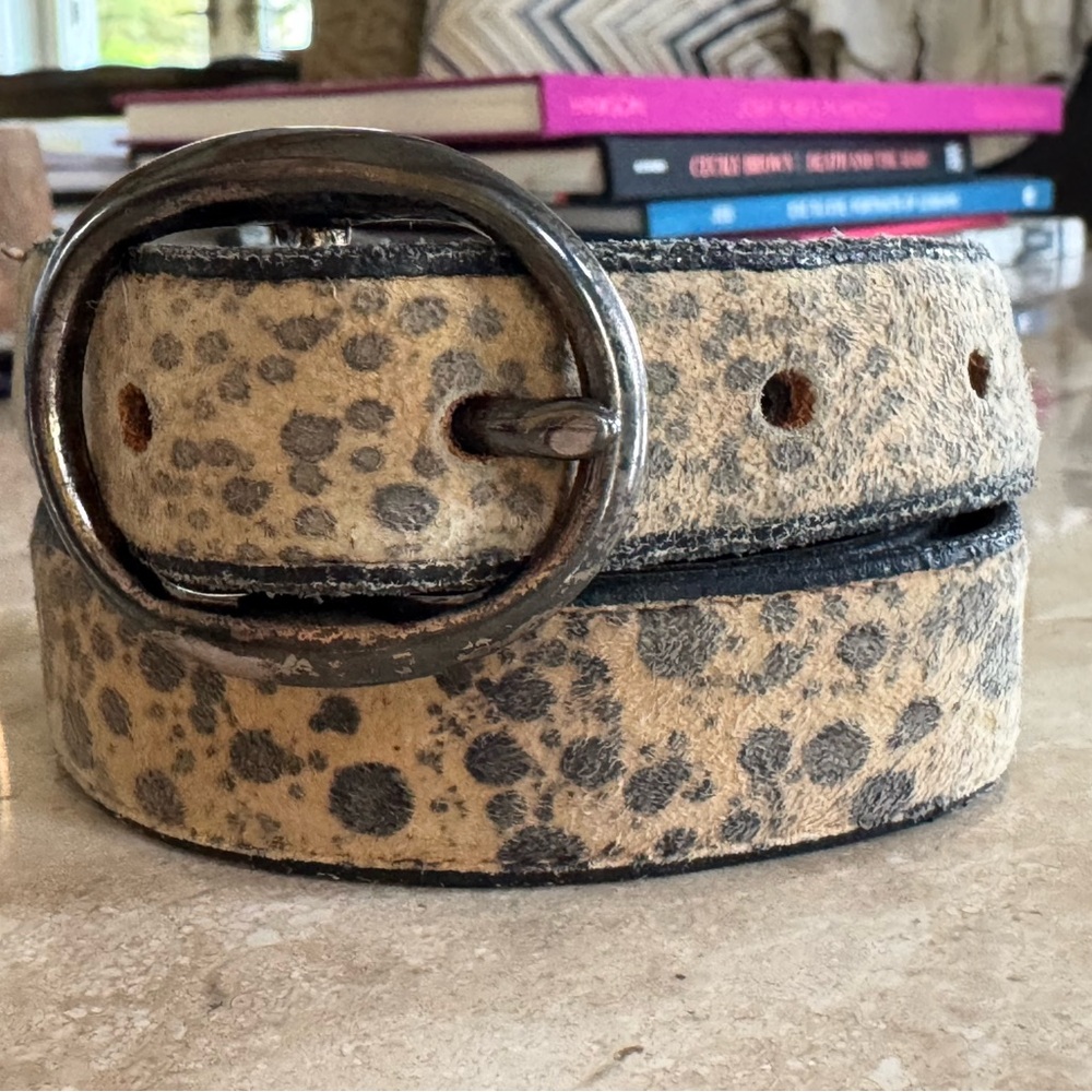 Vintage ink blot leopard print leather belt, Arple ACC of NY